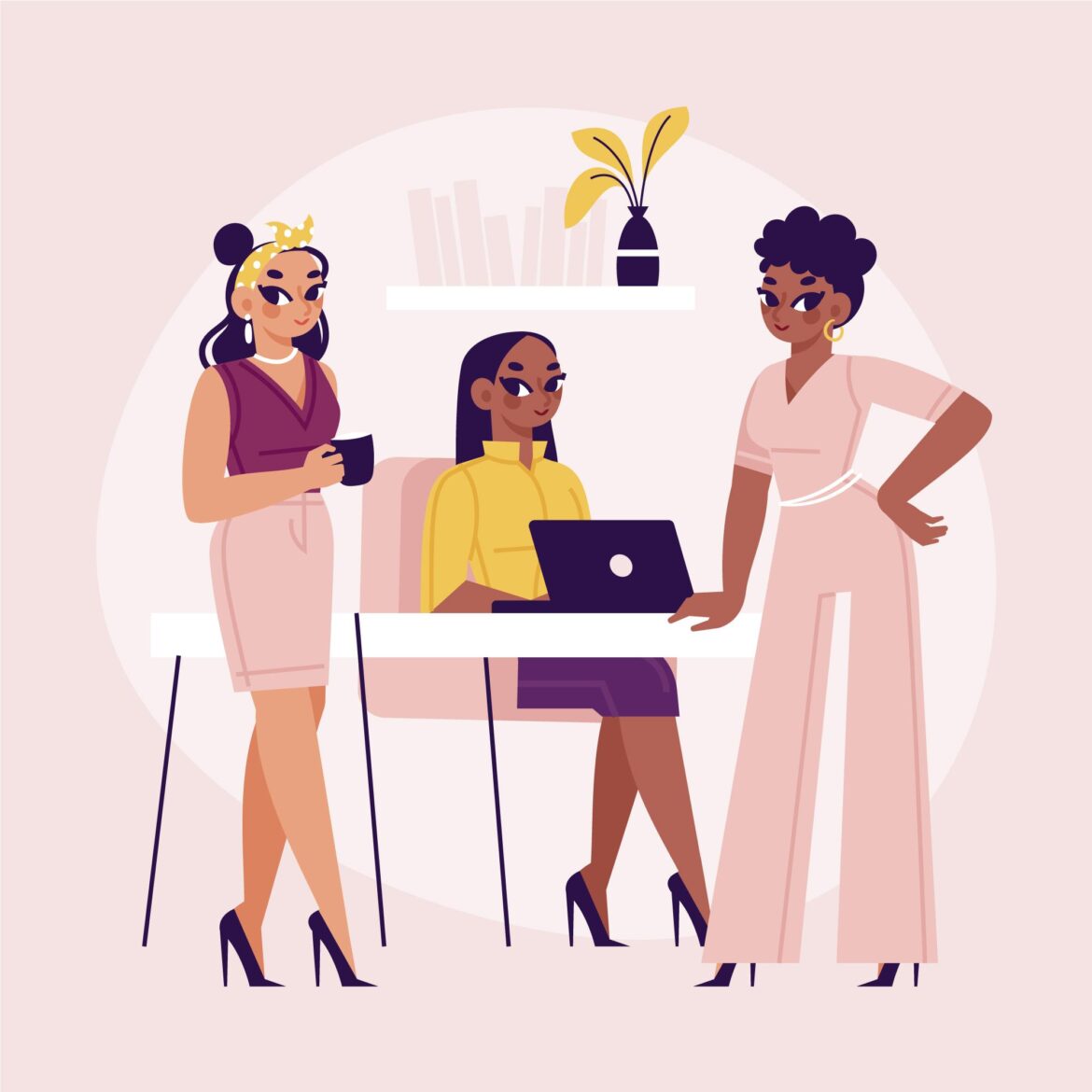 Hand drawn confident female entrepreneurs , African women at work